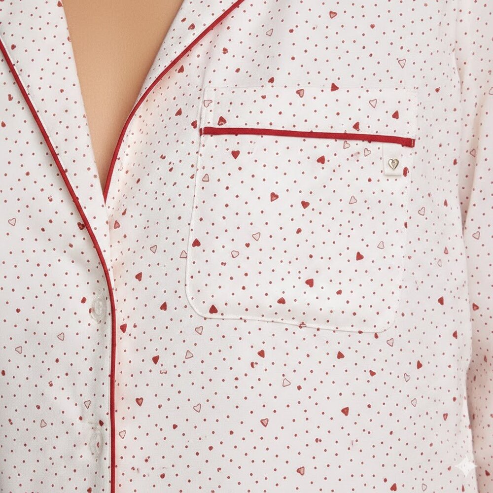 Victoria's Secret Modal Long Pajama Set in Lipstick Heart Dots Size S NWT